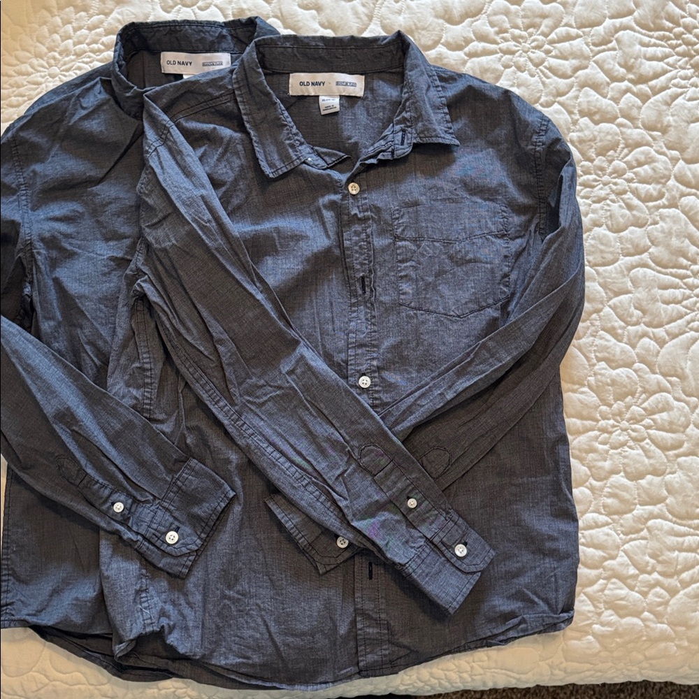 2 Old Navy boys Dark Blue Long-Sleeve Button-Down Shirts